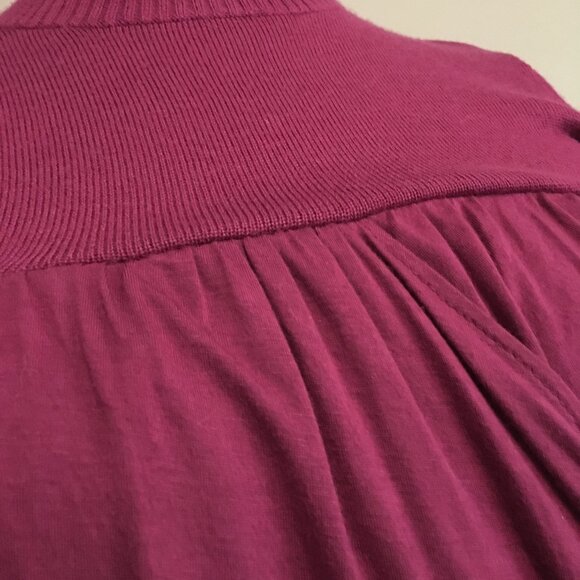 Flamenco Pink Wool Mock Neck Ruched + Drape Wrap Sweater - XS - Picture 8 of 16